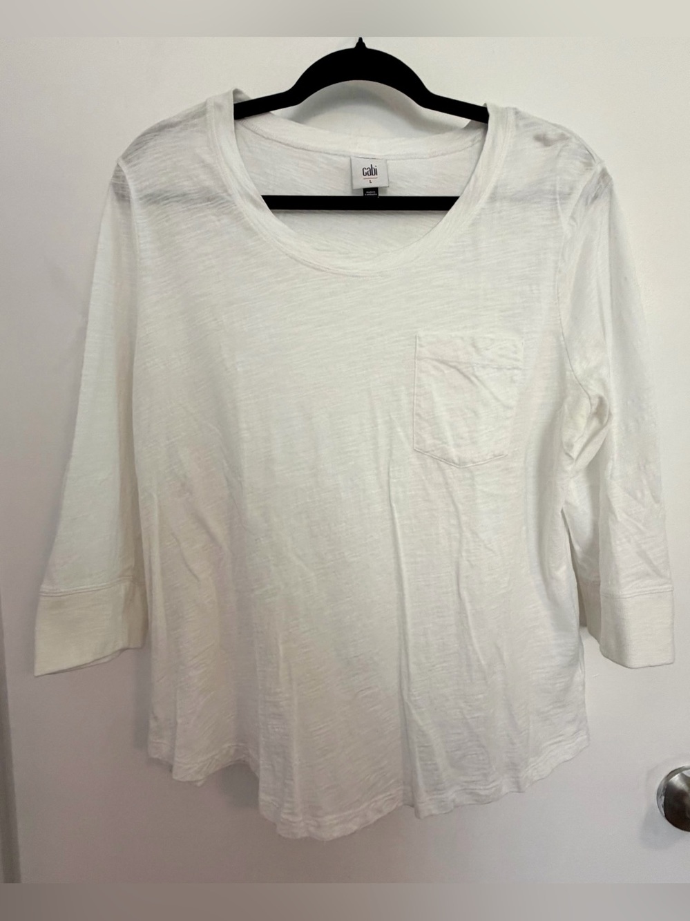 CAbi White Slub Knit 3/4 Sleeve Pocket Tee